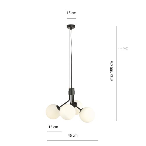 Lampa wisząca NOVA 4 BL/OPAL klosze kule czarna/biała