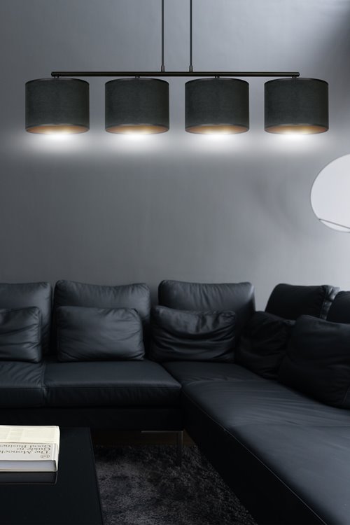 Lampa wisząca HILDE 4 BL BLACK abażur welur czarny