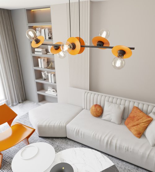 Lampa wisząca TOKEN 6 BL ORANGE loft, czarny, pomarańcz