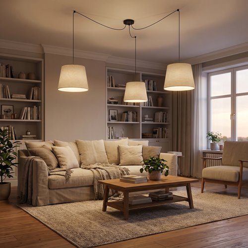 Lampa wisząca ASCOT 3 BEIGE abażur, beż, klasyczna