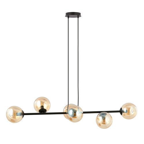 Lampa wisząca ROSSI 6 BL MIODOWY klosz bursztyn, czarna