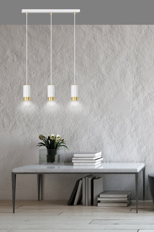 Lampa wisząca FUMIKO 3 WH/GOLD tuby, metal, biało/złota