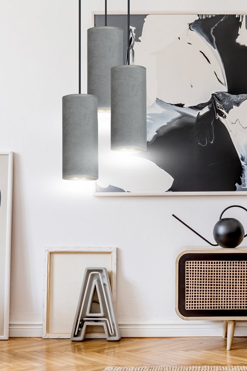 Lampa wisząca BENTE 3 BL PREMIUM GRAY abażur welur szary