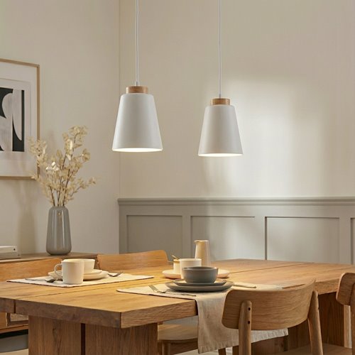 Lampa wisząca BOLERO 2 WHITE skandynawska, drewno, biała