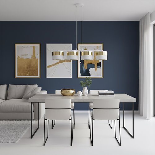 Lampa wisząca LUX 4 WH GOLD klasyczna, abażur, biały, złoty