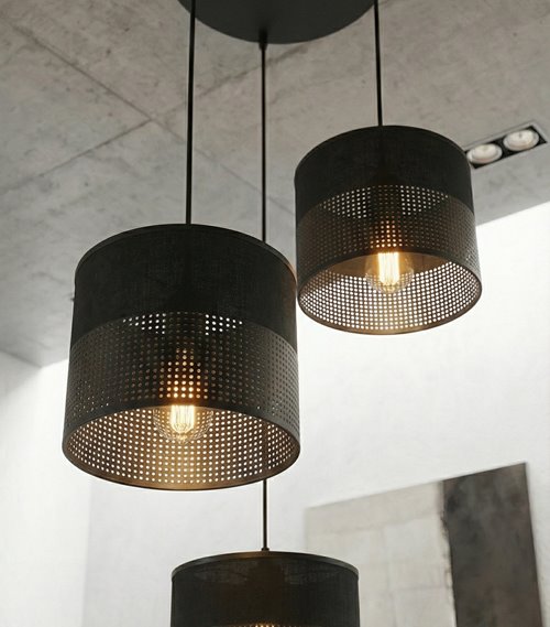 Lampa wisząca KARBON 3 BLACK PREMIUM abażur, czarna