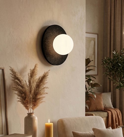 Kinkiet CALMA S K1 BLACK nowoczesny, klosz, filc, czarny