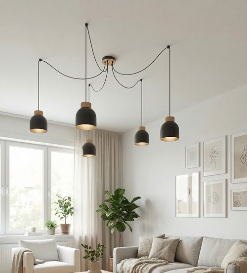 Lampa wisząca KRU 5 BLACK nowoczesna, czarna, metal, pająk