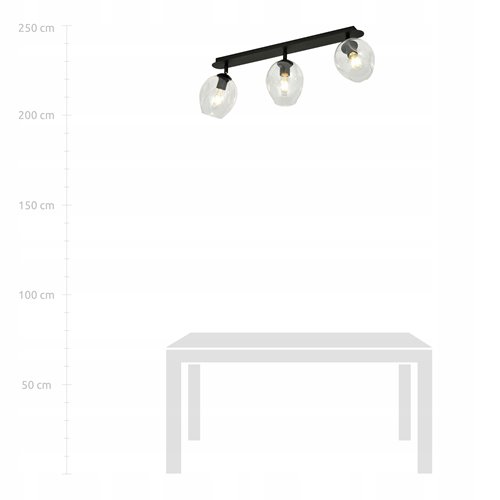 Lampa sufitowa FLOW 3 BL TRANSPARENT loft klosz czarna