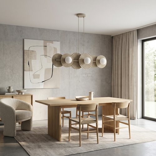 Lampa wisząca UMBRA 6 MOKKA OPAL loft, beżowa, metal, fala