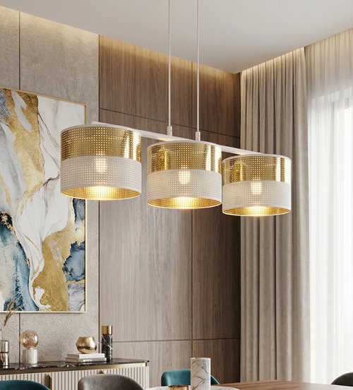 Lampa wisząca LUX 3 WH GOLD abażur, biały, złoty