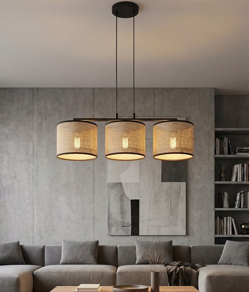 Lampa wisząca ECO 3 BL RATTAN klasyczna, abażur, beżowa