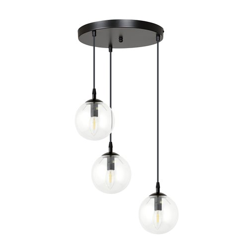 Lampa wisząca COSMO 3 BL PREMIUM TRANSPARENT klosz, czarna
