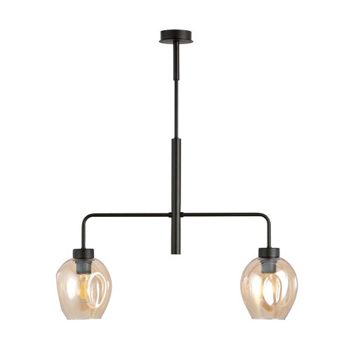 Żyrandol LUKKA 2 BLACK/AMBER loft, czarny, klosz bursztyn