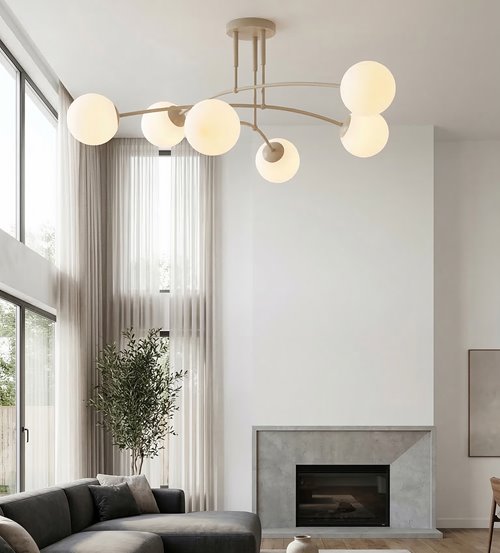 Lampa sufitowa PREGOS 6 MOKKA OPAL klasyczna, klosz, beżowa