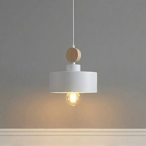 Lampa wisząca TUNISO 1 WHITE skandynawska, drewno, biała