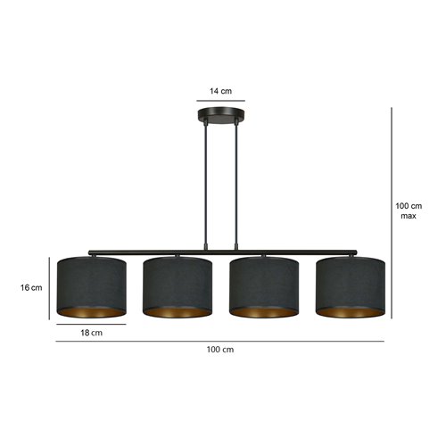 Lampa wisząca HILDE 4 BL BLACK abażur welur czarny