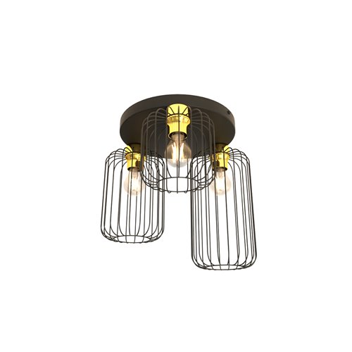 Lampa sufitowa BARN 3PREM BL GOLD loft, plafon, czarno/złota