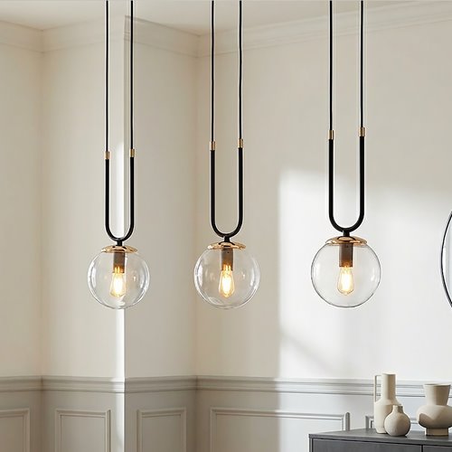 Lampa wisząca GLAM 3 BL/TRANSPARENT czarna/transparent/złota
