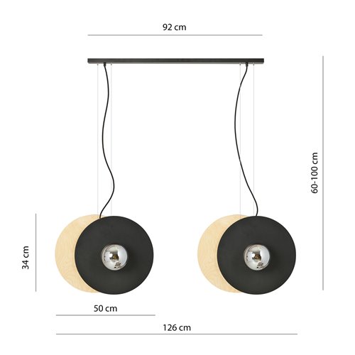 Lampa wisząca SOHO 4 BL GRAFIT designerska, drewno, klosze