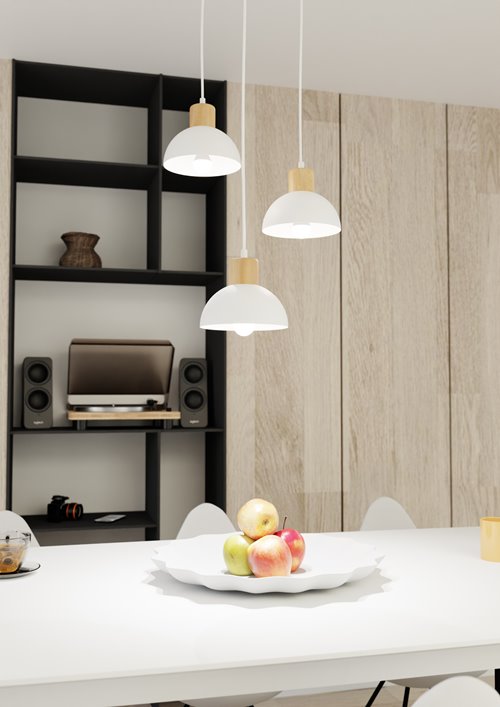 Lampa wisząca SECO 3 WH PREM, loft, metal, biała, drewno