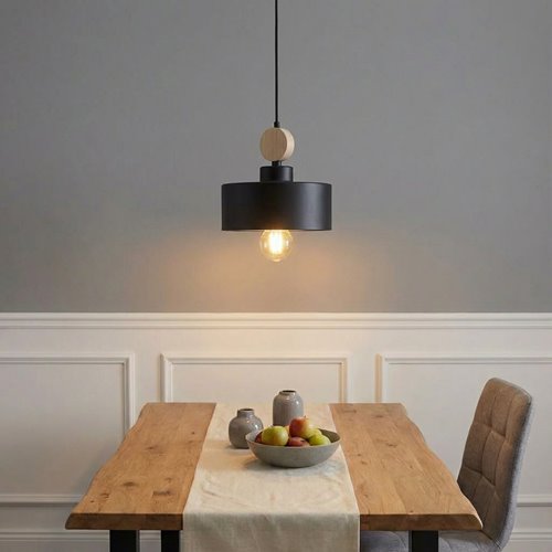 Lampa wisząca TUNISO 1 BLACK skandynawska, drewno, czarna