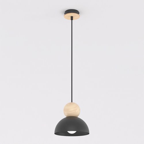 Lampa wisząca KAKI 1S BLACK nowoczesna, czarna, metal drewno