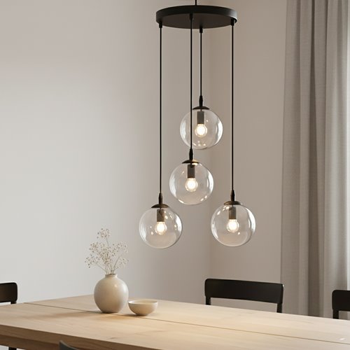 Lampa wisząca COSMO 4 BL PREMIUM TRANSPARENT szkło, czarna