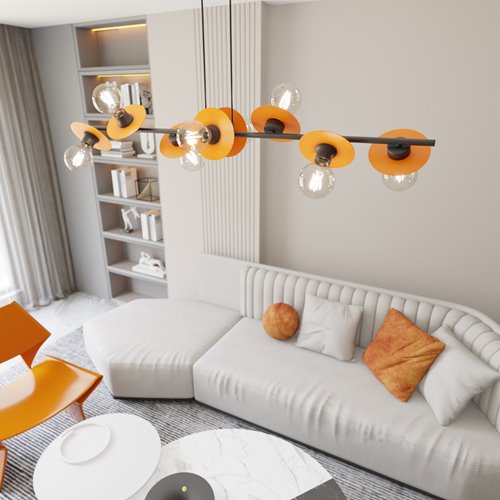 Lampa wisząca TOKEN 8 BL ORANGE loft, czarny, pomarańcz