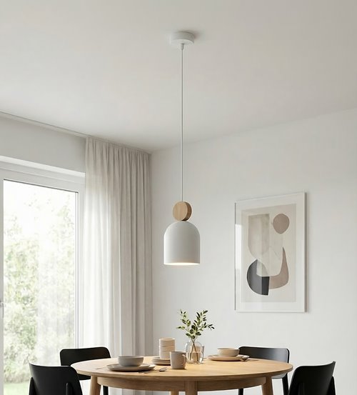 Lampa wisząca MESI 1 WHITE nowoczesna, biała, metal drewno