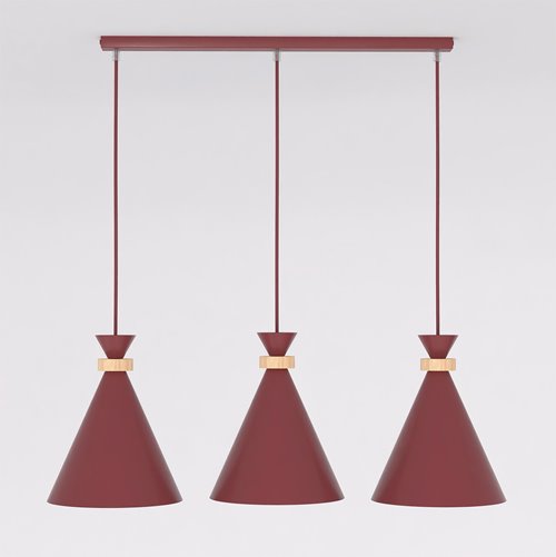 Lampa wisząca ZERO 3 BURGUNDY nowoczesna, metal, drewno