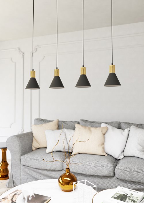 Lampa wisząca ROSA 4 BL, loft, czarny, złoty