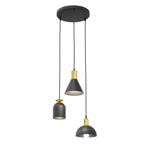 Lampa wisząca FOX 3 PREM BL, loft, czarny, złoty