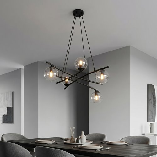 Lampa wisząca ESSA 5 TRANSPARENT kule czarna/transparent