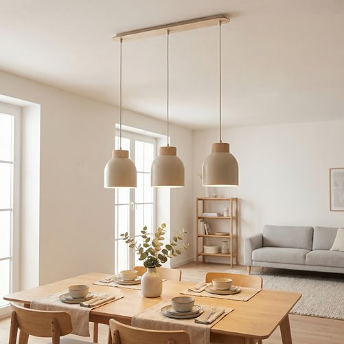 Lampa wisząca VIGO 3 MOKKA nowoczesna, beżowa, metal, drewno