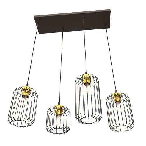Lampa wisząca VANDER 4 BL GOLD loft nowoczesna czarno/złota
