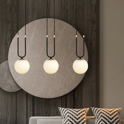 Lampa wisząca GLAM 3 BL/OPAL glamour czarna/biała/złota
