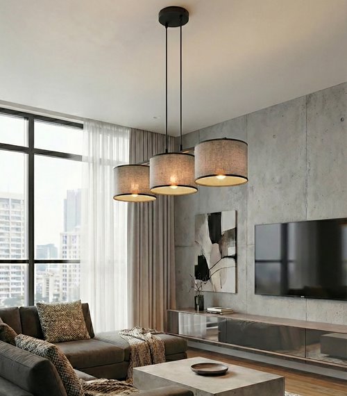 Lampa wisząca ECO 3 BL GRAY klasyczna, abażur, szara