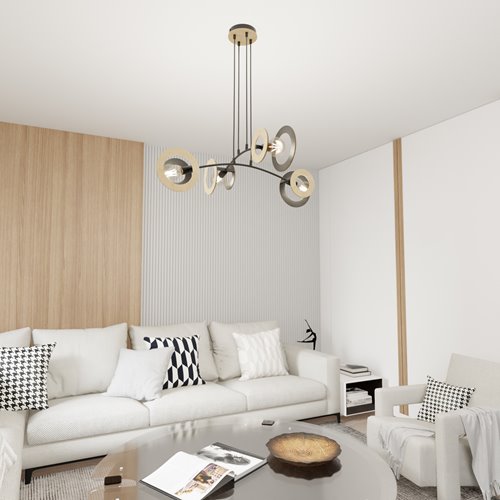 Lampa wisząca SKIVA 4 BL nowoczesna, czarna, metal, drewno