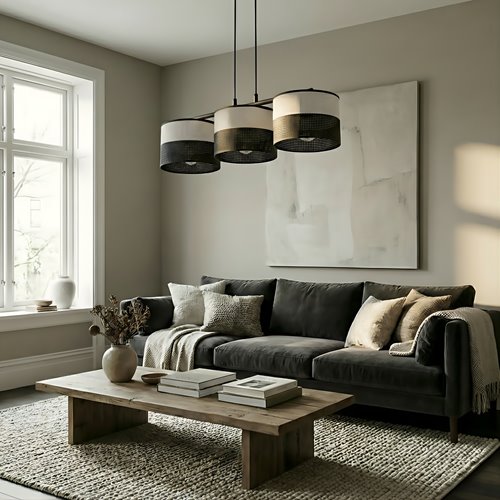 Lampa wisząca KARBON 3 BL GRAY klasyczna, abażur, szara