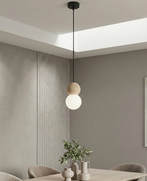 Lampa wisząca LOOP 1 BLACK nowoczesna, czarna, drewno, klosz