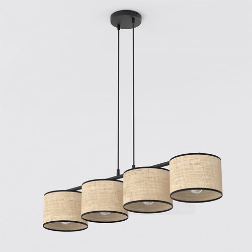 Lampa wisząca ECO 4 BL RATTAN klasyczna, abażur, beżowa