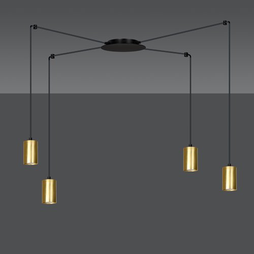 Lampa wisząca TRAKER 4 BL/GOLD nowoczesna pająk czarno/złota