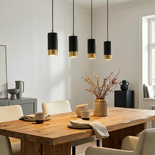 Lampa wisząca FUMIKO 4 BL/GOLD tuby, metal, czarno/złota