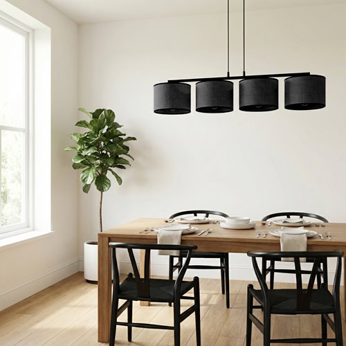 Lampa wisząca ECO 4 BLACK klasyczna, abażur, czarna