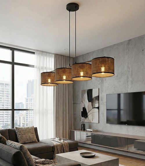 Lampa wisząca ECO 4 BL BROWN klasyczna, abażur, brązowa