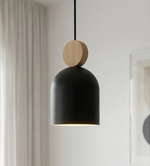 Lampa wisząca MESI 1 BLACK nowoczesna, czarna, metal drewno