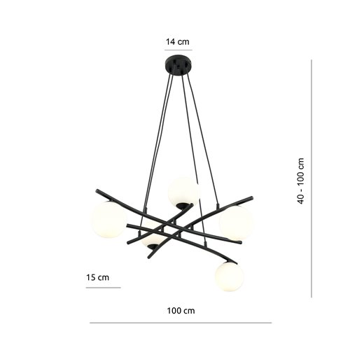 Lampa wisząca ESSA 5 OPAL klosze kule DESIGN czarna/biała