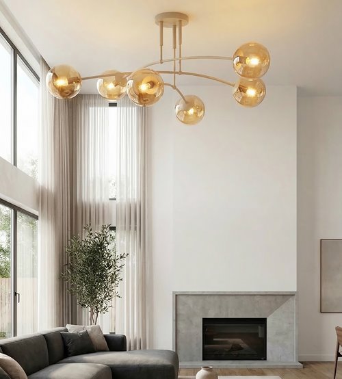 Lampa sufitowa PREGOS 6 MOKKA AMBER klasyczna, klosz, beżowa