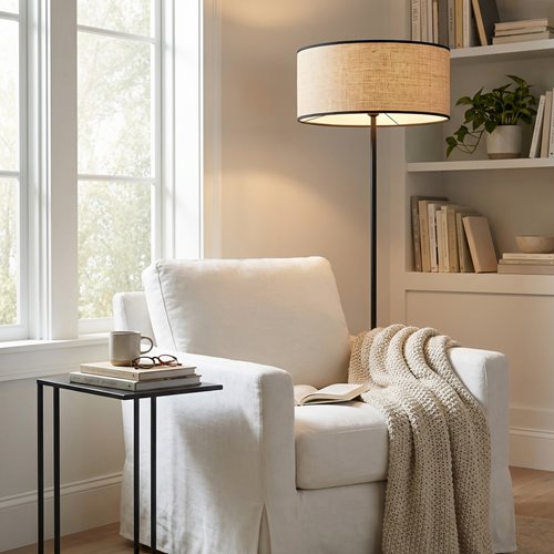 Lampa podłogowa ECO LP1 RATTAN klasyczna, beżowa, abażur